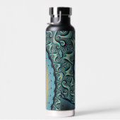 Abstraktes blaues Türkis Orange Fraktal Trinkflasche (Rechts)