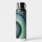 Abstraktes blaues Türkis Orange Fraktal Trinkflasche (Rückseite)