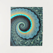 Abstraktes blaues Türkis Orange Fraktal Wandteppich (Vorderseite)