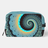 Abstraktes blaues Türkis Orange Fraktal Waschbeutel (Rückseite)