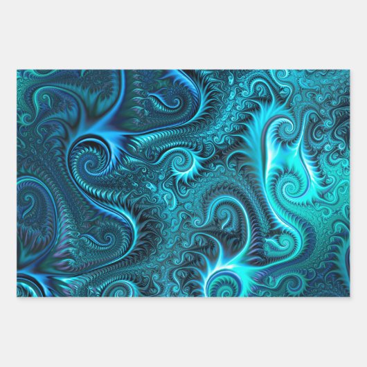 Abstraktes blaues und Aquamarines Spiralmuster Geschenkpapier Set (Vorderseite 3)