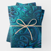Abstraktes blaues und Aquamarines Spiralmuster Geschenkpapier Set (Beispiel)