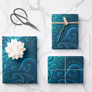 Abstraktes blaues und Aquamarines Spiralmuster Geschenkpapier Set