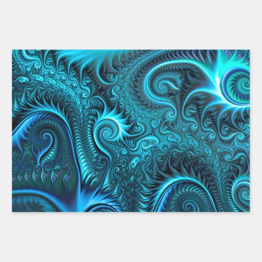 Abstraktes blaues und Aquamarines Spiralmuster Geschenkpapier Set (Vorderseite 2)