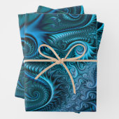 Abstraktes blaues und Aquamarines Spiralmuster Geschenkpapier Set (Beispiel)