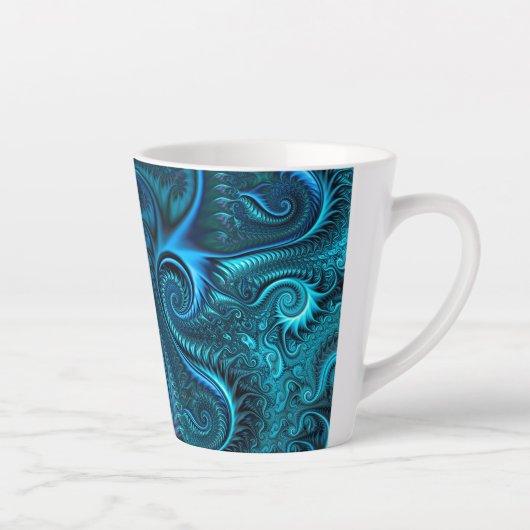 Abstraktes blaues und Aquamarines Spiralmuster Milchtasse (Rechts)