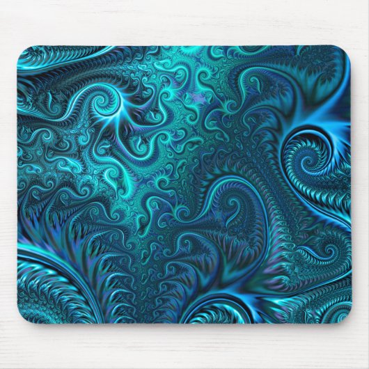 Abstraktes blaues und Aquamarines Spiralmuster Mousepad (Vorne)