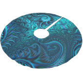 Abstraktes blaues und Aquamarines Spiralmuster Polyester Weihnachtsbaumdecke (Schrägansicht)