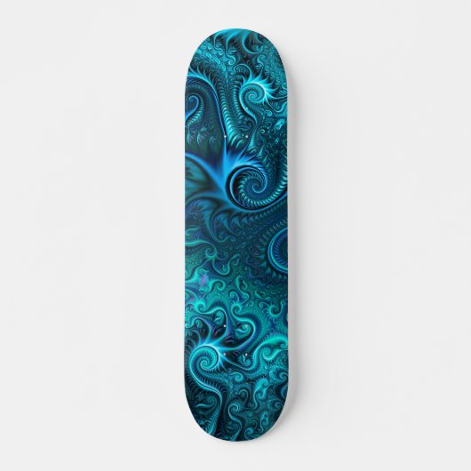 Abstraktes blaues und Aquamarines Spiralmuster Skateboard (Vorne)