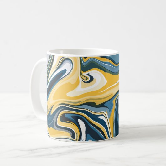 Abstraktes blaues und gelbes fließendes Muster  Kaffeetasse (Vorderseite Links)