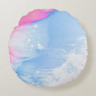 Abstraktes, blaues und rosa Bild Rundes Kissen