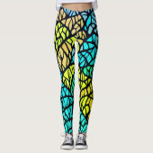 Abstraktes blaugelbes Schwarz-Streifen Leggings (Vorderseite)