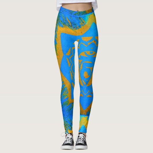 abstraktes Blaugoldzeichen Leggings (Vorderseite)