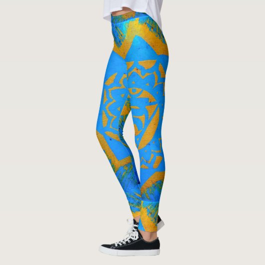 abstraktes Blaugoldzeichen Leggings (Links)