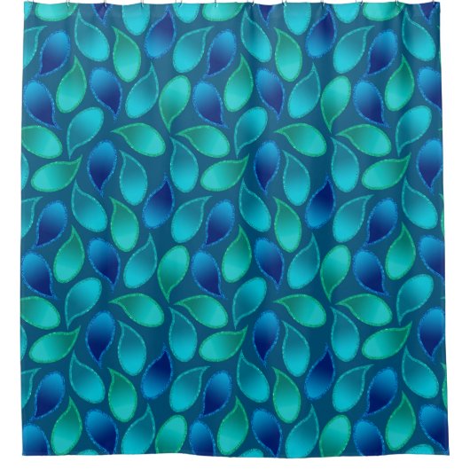 Abstraktes blaugrünes aquamarines Pfauenregenfallm Duschvorhang (Vorderseite)