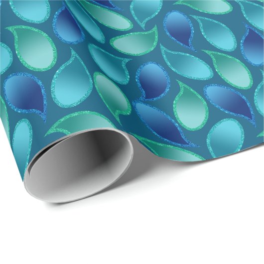 Abstraktes blaugrünes aquamarines Pfauenregenfallm Geschenkpapier (Rolleneckpunkt)