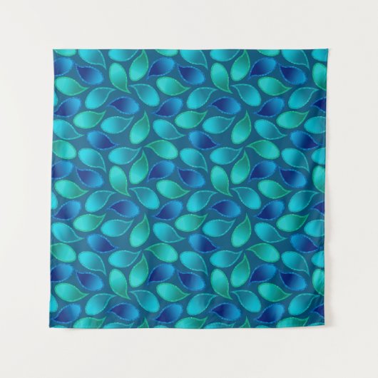 Abstraktes blaugrünes aquamarines Pfauenregenfallm Wandteppich (Vorderseite (Horizontal))