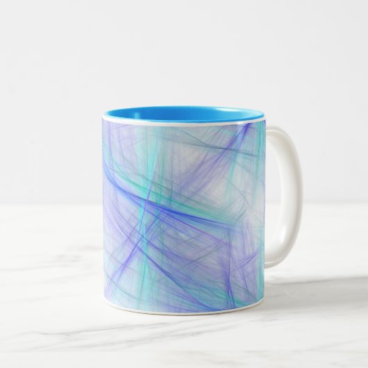 Abstraktes blaugrünes Fraktal Zweifarbige Tasse (VorderseiteRechts)