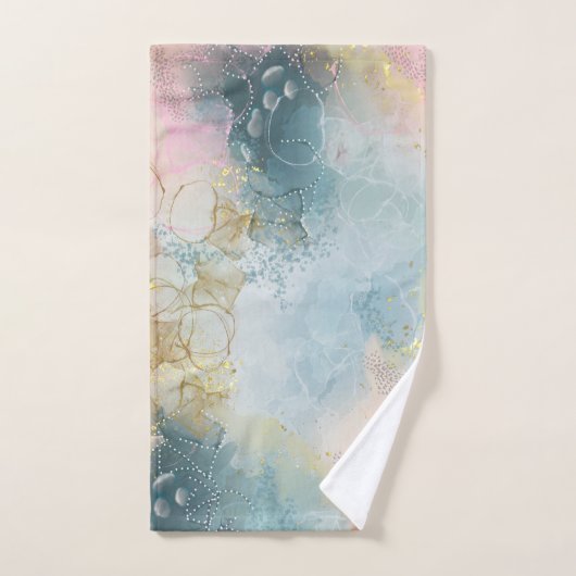 Abstraktes, blauorange-rosa Design    Badhandtuch Set (Handtuch)