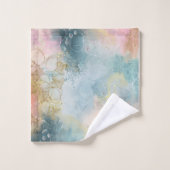 Abstraktes, blauorange-rosa Design Badhandtuch Set (Waschlappen)