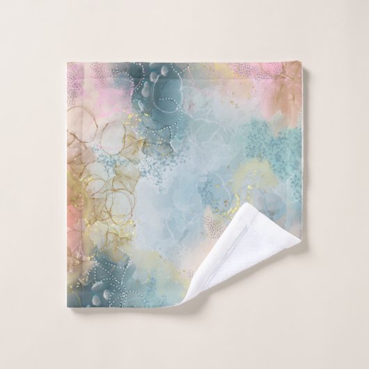 Abstraktes, blauorange-rosa Design Badhandtuch Set (Waschlappen)