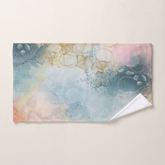 Abstraktes, blauorange-rosa Design    Badhandtuch Set (Handtuch)