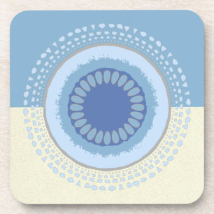 Abstraktes Blue & Cream Blume Circle Design Getränkeuntersetzer