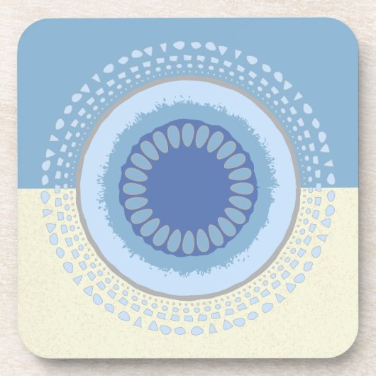 Abstraktes Blue & Cream Blume Circle Design Getränkeuntersetzer (Vorderseite)