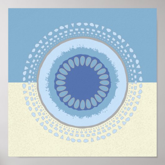 Abstraktes Blue & Cream Blume Circle Design Print Poster (Vorne)