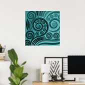 Abstraktes Blue Fern FronCurls Poster (Heimbüro)