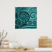 Abstraktes Blue Fern FronCurls Poster (Küche)