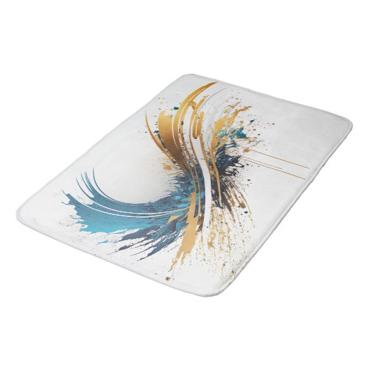 Abstraktes Blue & Gold Bath Mat - Dynamisches Desi Badematte (Schrägansicht)