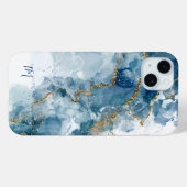 Abstraktes Blue/Gold Glitzer Alkoholtinte Monogram Case-Mate iPhone Hülle (Rückseite (Horizontal))