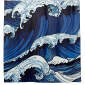 Abstraktes Blue Ocean Waves Artwork im japanischen Duschvorhang (Vorderseite)