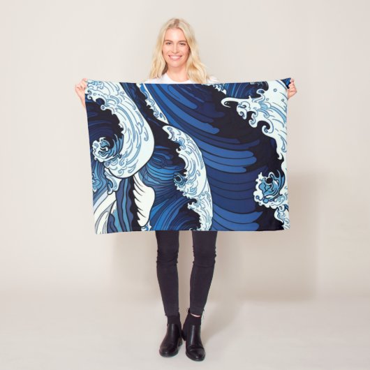 Abstraktes Blue Ocean Waves Artwork im japanischen Fleecedecke (Beispiel)