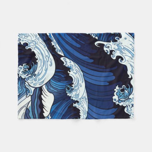 Abstraktes Blue Ocean Waves Artwork im japanischen Fleecedecke (Vorderseite (Horizontal))