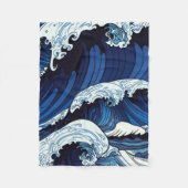 Abstraktes Blue Ocean Waves Artwork im japanischen Fleecedecke (Vorderseite)