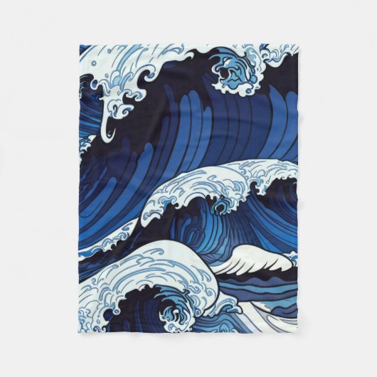 Abstraktes Blue Ocean Waves Artwork im japanischen Fleecedecke (Vorderseite)