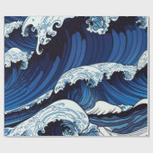 Abstraktes Blue Ocean Waves Artwork im japanischen Geschenkpapier (Flach)