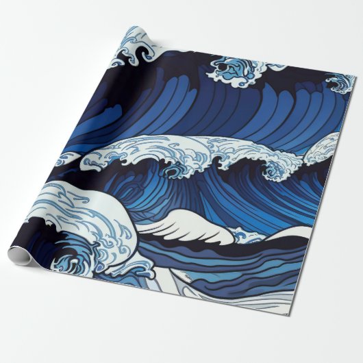 Abstraktes Blue Ocean Waves Artwork im japanischen Geschenkpapier (Ungerollt)
