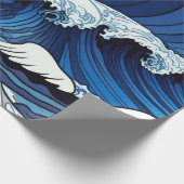 Abstraktes Blue Ocean Waves Artwork im japanischen Geschenkpapier (Ecke)
