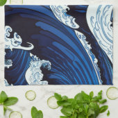 Abstraktes Blue Ocean Waves Artwork im japanischen Geschirrtuch (Gefaltet)
