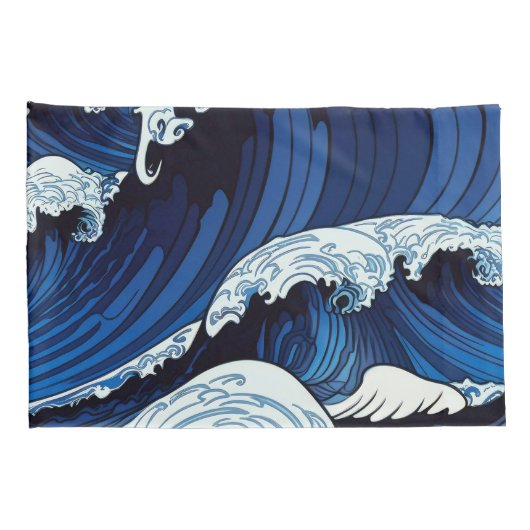 Abstraktes Blue Ocean Waves Artwork im japanischen Kissenbezug (Rückseite-Rechts)