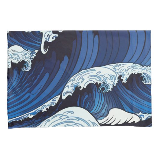 Abstraktes Blue Ocean Waves Artwork im japanischen Kissenbezug (Vorderseite-Rechts)