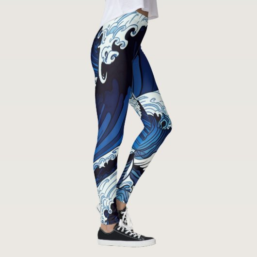 Abstraktes Blue Ocean Waves Artwork im japanischen Leggings (Rechts)