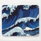 Abstraktes Blue Ocean Waves Artwork im japanischen Mousepad (Vorne)