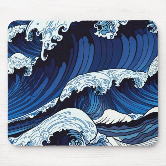Abstraktes Blue Ocean Waves Artwork im japanischen Mousepad (Vorne)