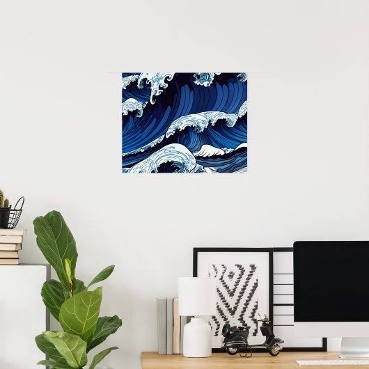 Abstraktes Blue Ocean Waves Artwork im japanischen Poster (Heimbüro)