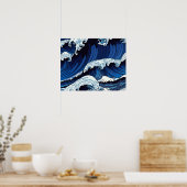 Abstraktes Blue Ocean Waves Artwork im japanischen Poster (Küche)