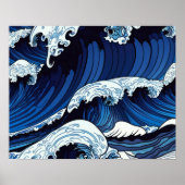 Abstraktes Blue Ocean Waves Artwork im japanischen Poster (Vorne)